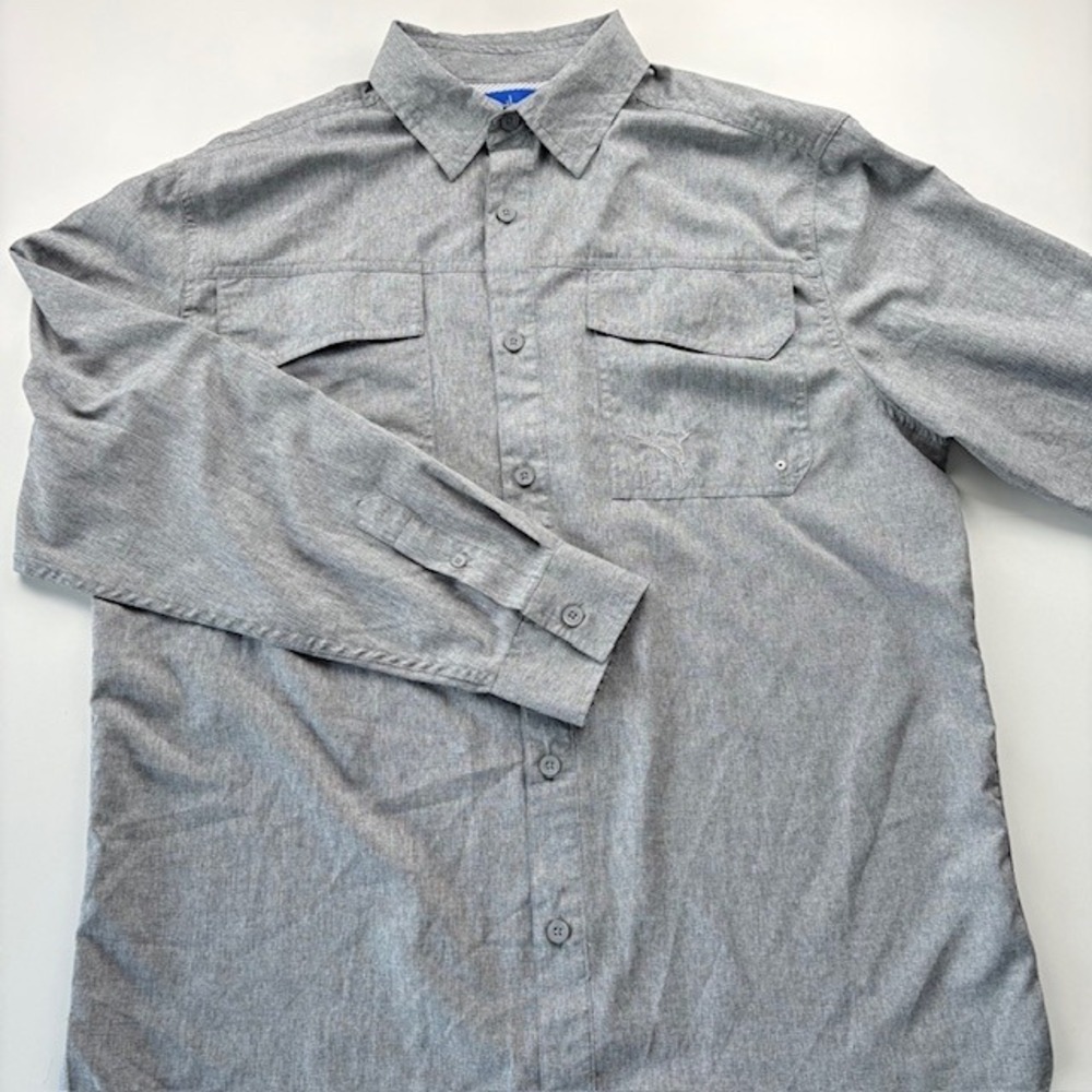 Guy Harvey Mens Gray Long Sleeve Button Up Shirt M/M‎ Fish Logo Fishing Outdoor